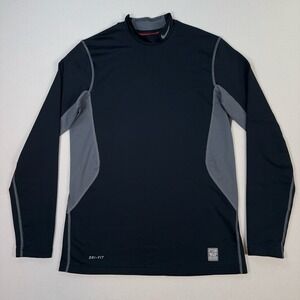 Nike Pro Combat Hyperwarm Fitted Shirt Men's M Black Dri-Fit Mock Neck Swoosh‎